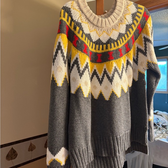 Aerie Gray Sweater with Red and Yellow Accents - Picture 1 of 2
